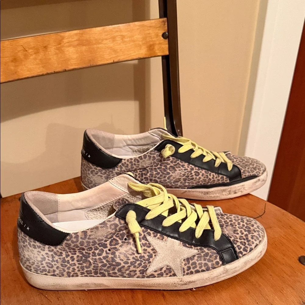 Women’s Golden Goose Leopard Print Sneakers with Yellow Laces - Picture 3 of 6